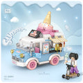 Mini Building Block City Series Street Scene Cartoon Food Cart Fruit Ice Cream Shop Car Assembly DIY Toys Boys And Girls Gifts