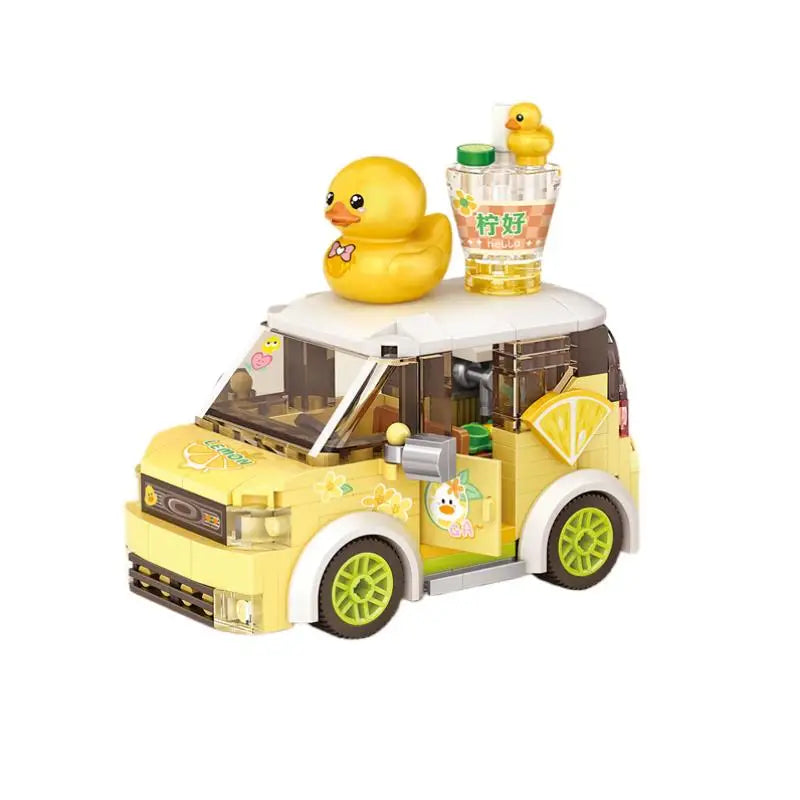 Mini Building Block City Series Street Scene Cartoon Food Cart Fruit Ice Cream Shop Car Assembly DIY Toys Boys And Girls Gifts
