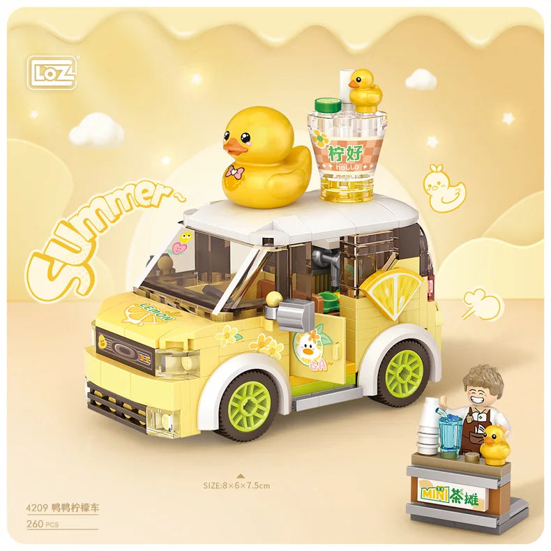 Mini Building Block City Series Street Scene Cartoon Food Cart Fruit Ice Cream Shop Car Assembly DIY Toys Boys And Girls Gifts