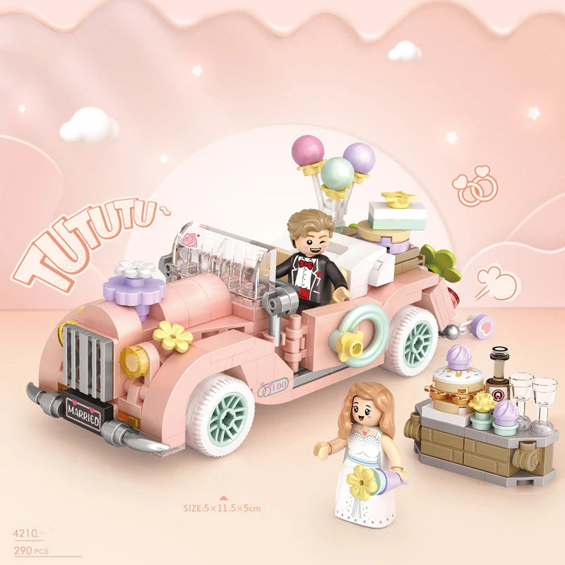 Mini Building Block City Series Street Scene Cartoon Food Cart Fruit Ice Cream Shop Car Assembly DIY Toys Boys And Girls Gifts