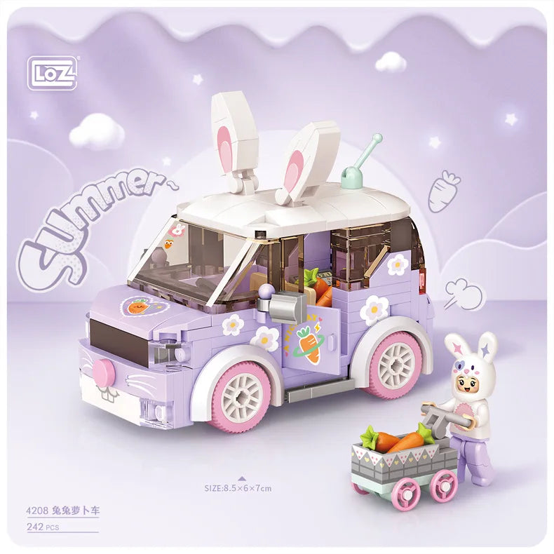Mini Building Block City Series Street Scene Cartoon Food Cart Fruit Ice Cream Shop Car Assembly DIY Toys Boys And Girls Gifts